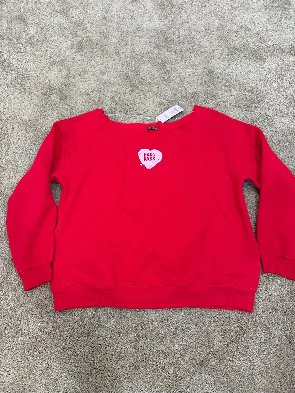 wild fable Red Sweatshirt with 'Hard Pass' Heart Patch - Picture 1 of 4